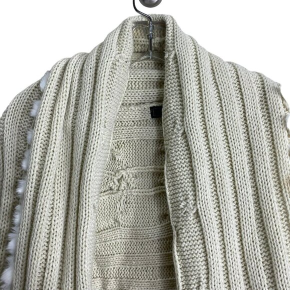 Jessica‎ Simpson Tan/White Faux Fur Cable Knit Scarf Vest Cardigan Size Medium - Picture 2 of 12